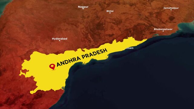 Andhra Pradesh map highlight animation, India state location zoom, political map video, geographic region highlight, satellite view animation