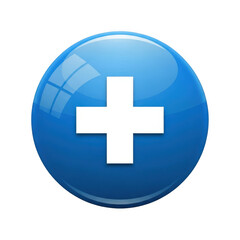 Fototapeta premium Blue Sphere with White Plus Sign for Addition and Positive Concepts Representing Healthcare and Growth Isolated on Black Background