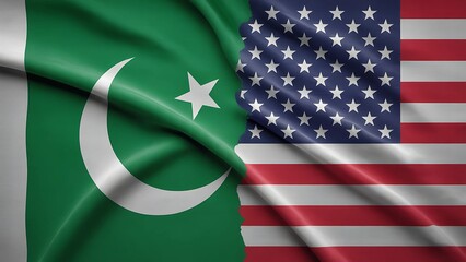 Pakistan and USA flags intertwined symbolizing international relations and diplomatic ties between nations