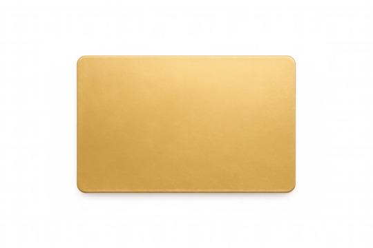 Golden rectangular card with rounded corners isolated on transparent background, ideal for loyalty programs, vip access, or exclusive offers