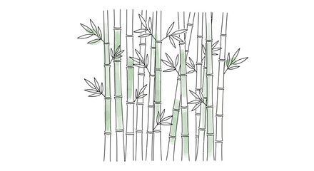 Bamboo grove minimal design, delicate outlines and subtle color washes design