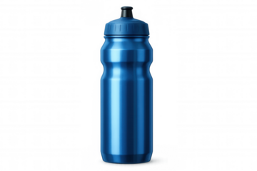Shiny blue plastic sport water bottle on transparent background, perfect for staying hydrated during physical activity