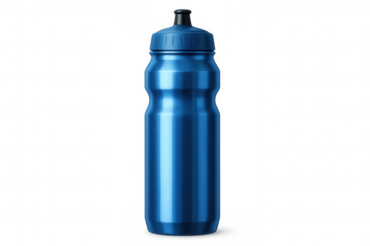 Shiny blue plastic sport water bottle on transparent background, perfect for staying hydrated during physical activity