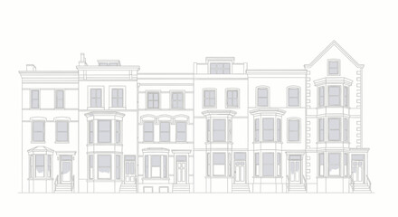 Detailed Architectural Illustration of Row Houses with Intricate Details