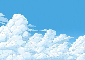 Pixel art clouds against a vibrant blue sky