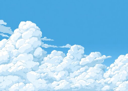 Pixel art clouds against a vibrant blue sky