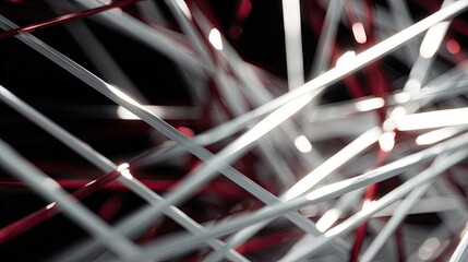 Abstract network of intersecting white and red lines