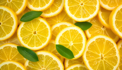 Fototapeta premium Fresh lemon slices pattern backgrond, close up. White tone