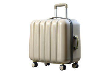 Beige ribbed suitcase with telescopic handle and wheels