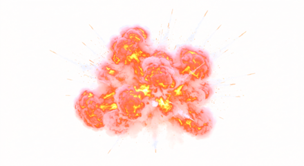 Fiery orange explosion with yellow core and smoky tendrils radiating outward with scattered sparks.