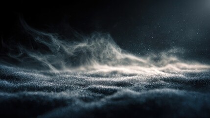 A dark, misty landscape of swirling smoke and dust