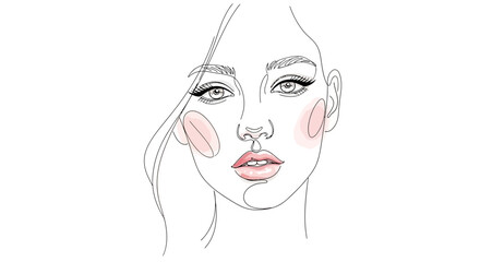 Elegant female face continuous line drawing with soft blush accents