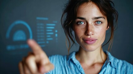 Woman Engaging with Futuristic Digital Interface Technology in Innovative Environment