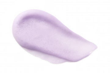 Soft lavender cosmetic smear spreading across transparent surface, displaying delicate creamy texture with light foamy consistency