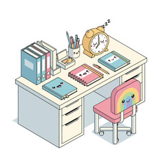 Cute Kawaii Desk Workspace Illustration