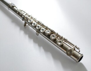 Fototapeta premium Silver flute, keys, light background