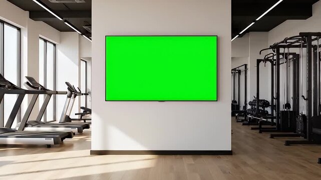 Gym interior with blank screen