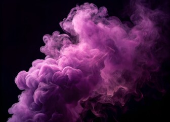 Fototapeta premium Abstract purple smoke swirling across a black background. Dreamy violet textures creating a luxurious and dramatic backdrop for modern artistic and creative designs.