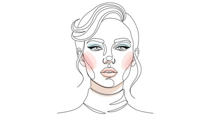 Elegant woman portrait with single line art and pastel color accents design
