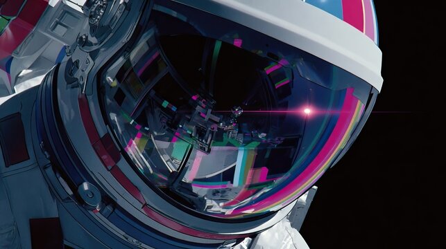 Close-up of vibrant astronaut helmet in space