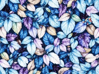 Delicate Blue and Purple Watercolor Leaves Pattern Background