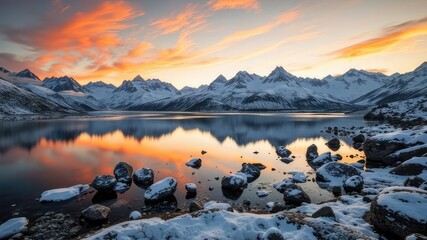 Majestic Winter Sunrise over New Zealand Alpine Lake