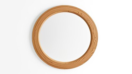 Obraz premium Oval Wooden Mirror, Elegant Design, White Background, Interior Decor