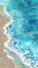 Coastal scene, turquoise waves lapping light beige sand