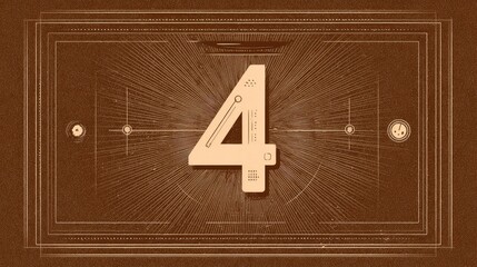 Digital graphic, light beige/tan "4" on brown background with radiating lines