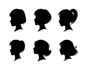 Female Head Side Profile Vector Set