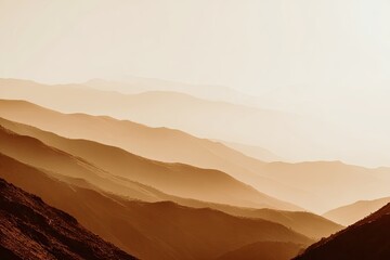 Naklejka premium Sunrise hues paint layered mountain ranges