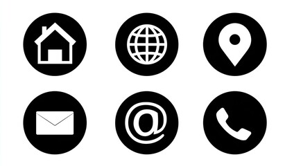 Set of black circle icons representing contact information