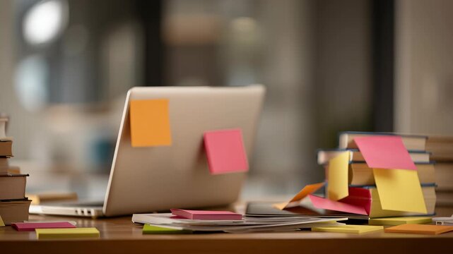 Business books and funding notes on desk inspire saving for startup
