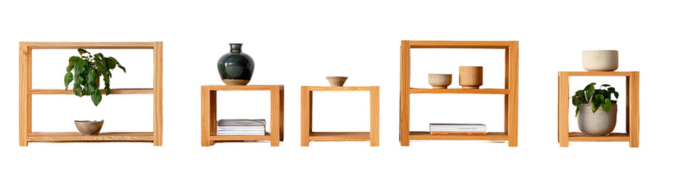 Simple wooden shelving units in various sizes
