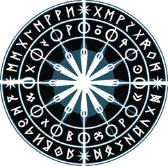 Circular Rune Compass with Starburst Center symbol