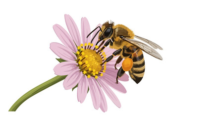 honeybee pollinating pink flower a detailed vector illustration perfect for ecofriendly projects nature documentaries and educational materials