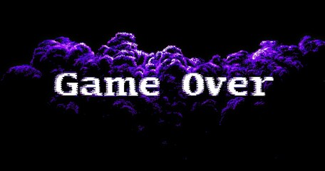 Purple smoke explosion over "Game Over" text