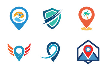 Modern Travel and Location Icon Set for Tourism, Navigation, and Security Branding