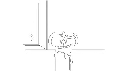 serene candlelight by the window minimalist line art for relaxation meditation and spiritual content