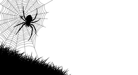 spider silhouette on web in grass halloween design element for invitations posters and creepy themed projects