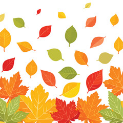 Obraz premium Vibrant illustration of colorful autumn leaves falling against a white background, showcasing seasonal beauty.
