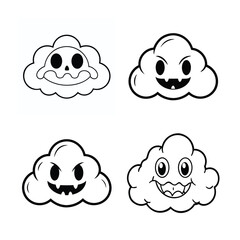 Spooky Cloud Face Outline in Black – Halloween Design Clip art