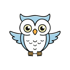 Naklejka premium A charming cartoon illustration of a blue owl with outstretched wings, a cute design.