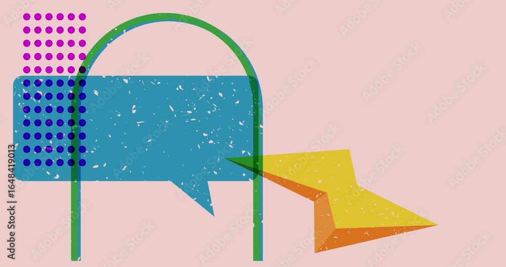 Poster risograph speech bubble with geometric shapes animation. moving object in trendy riso graph design v