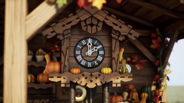 Beautiful Cuckoo Clock with Autumn Pumpkins