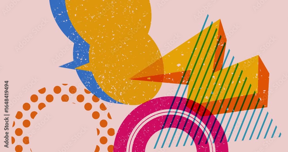 Poster risograph speech bubble with geometric shapes animation. moving object in trendy riso graph design v