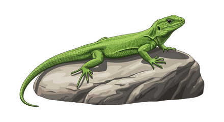 Fototapeta premium vibrant green lizard basking on a rock perfect for nature documentaries pet reptile websites or educational materials on reptiles and amphibians
