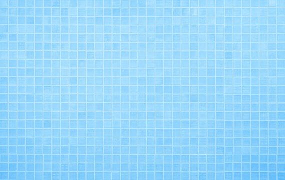 Blue light ceramic wall chequered and floor tiles mosaic background in bathroom, kitchen. Design pattern geometric with grid wallpaper texture decoration pool. Simple seamless abstract surface clean.