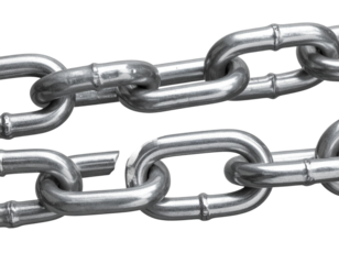 Severed Steel Chain with Frayed Edges, isolated on transparent background