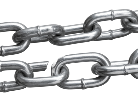 Severed Steel Chain with Frayed Edges, isolated on transparent background